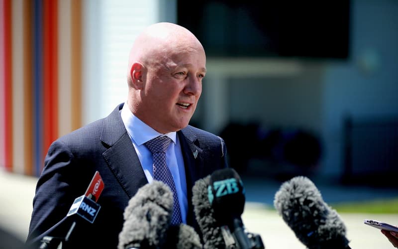 Prime Minister Christopher Luxon and Education Minister Erica Stanford stand up Brown’s Bay School in Auckland, 1 February 2024.