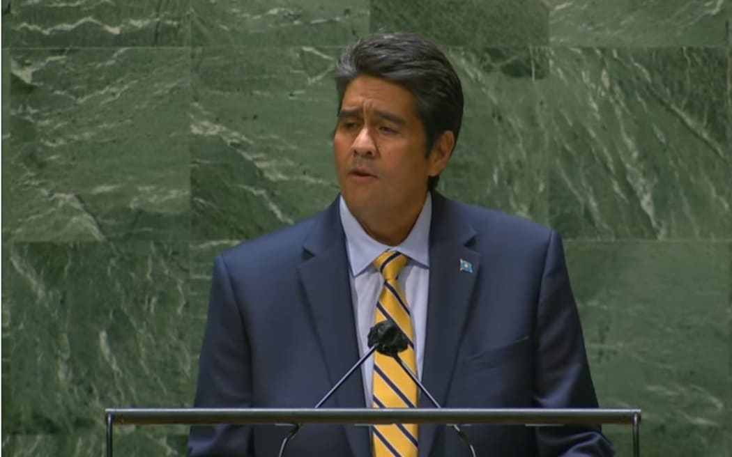 Palau's President Surangel Whipps Jr speaking at the 76th session of the UN General Assembly