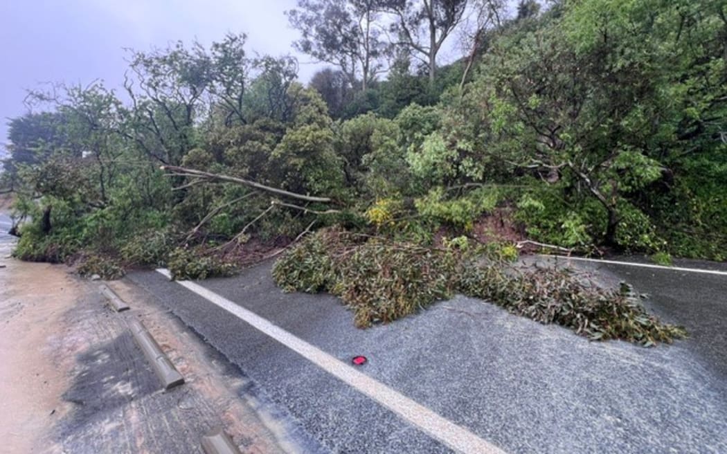Slip and flooding on Portobello Road close to MacAndrew Bay.