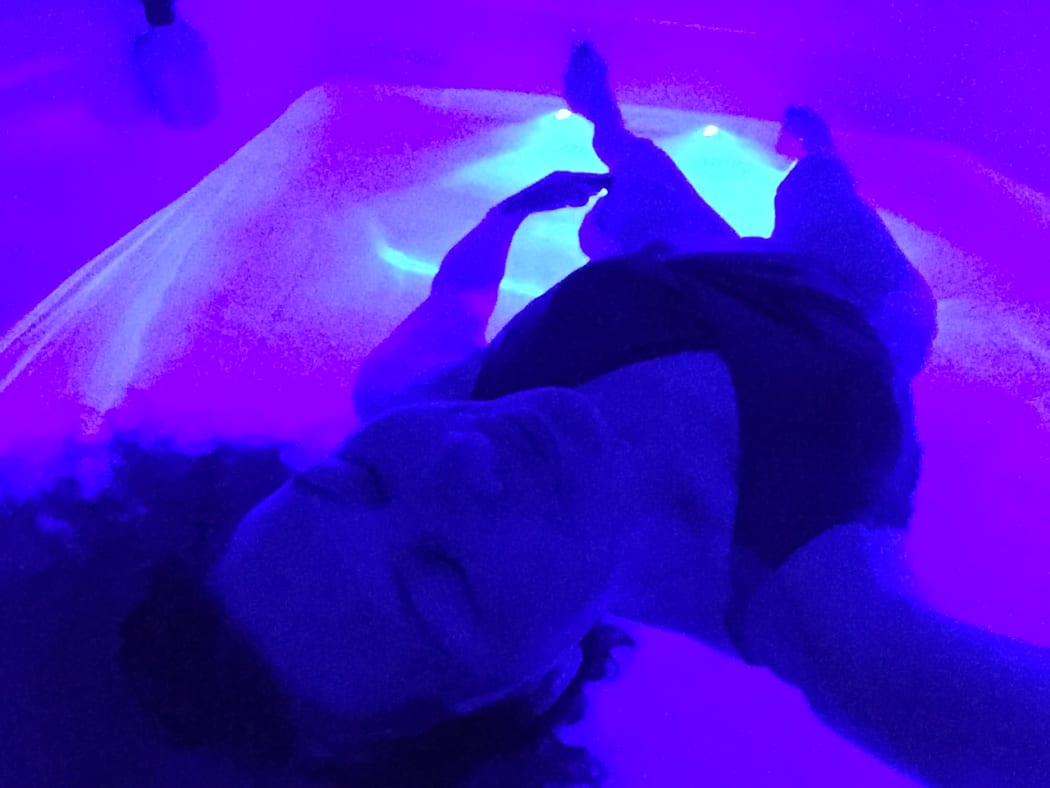 Carol Hirschfeld in a flotation pod at Float Culture in Auckland