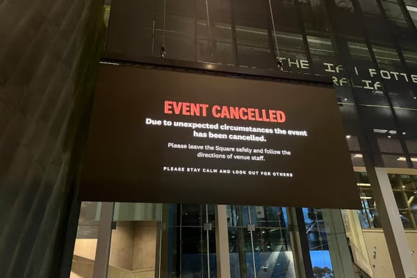 Amyl and The Sniffers Fed Square show was cancelled eight minutes before it was scheduled to start.
