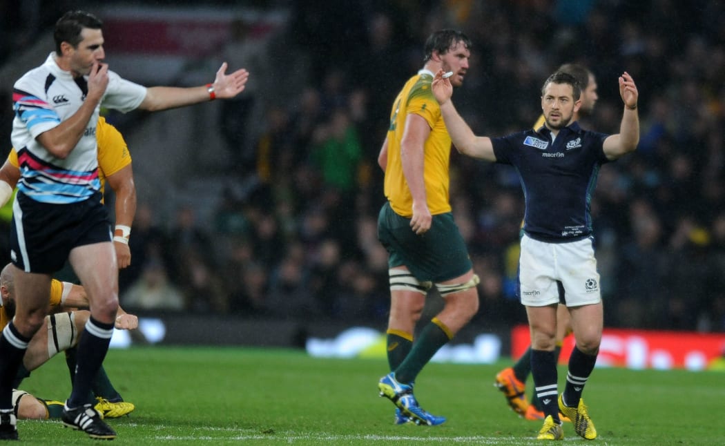 Scotland captain Greig Laidlaw upset with referee Craig Joubert RWC2015.