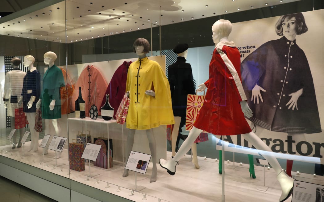 Garments are displayed during a photocall for the first international retrospective on the iconic fashion designer Dame Mary Quant, exploring the years between 1955 and 1975, at the Victoria and Albert Museum in central London on 3 April, 2019.