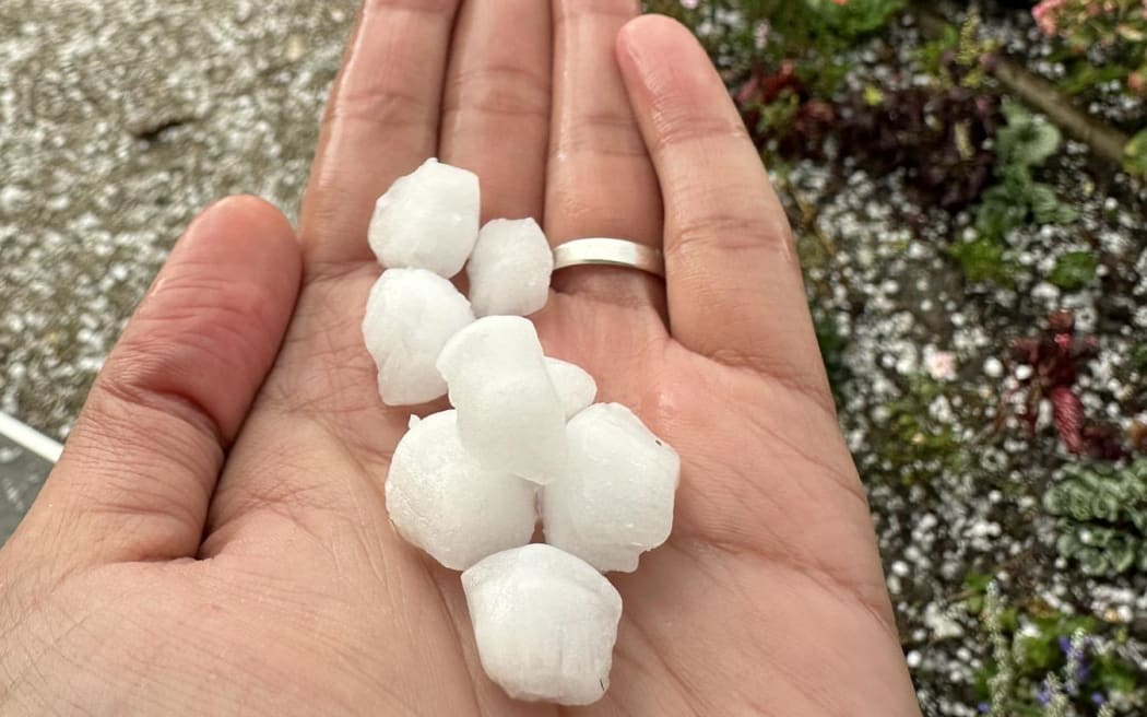 Hail seen during a thunderstorm in Kaiapoi in the Waimakariri District of the Canterbury region.