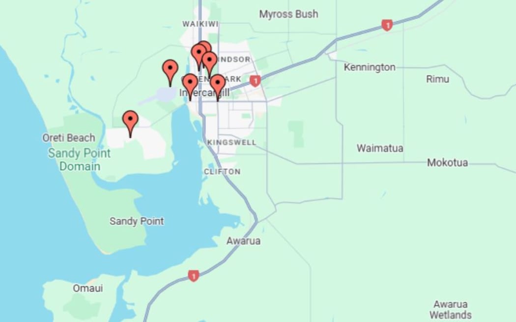 Map of a power outage at Invercargill on Tuesday 8 April.
