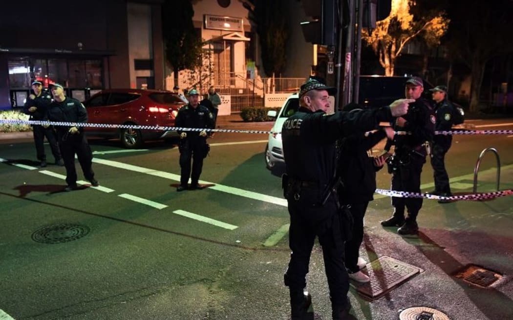 Police at a check point in the Sydney inner suburb of Surry Hills.