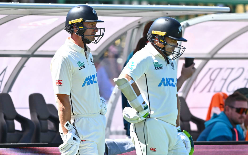 New Zealand’s Will Young and Tom Latham get ready to bat, New Zealand Blackcaps v Australia, Day 2, 1st Test, Cello Basin Reserve, Wellington. Friday 01 March 2024. (Kerry Marshall/Photosport)