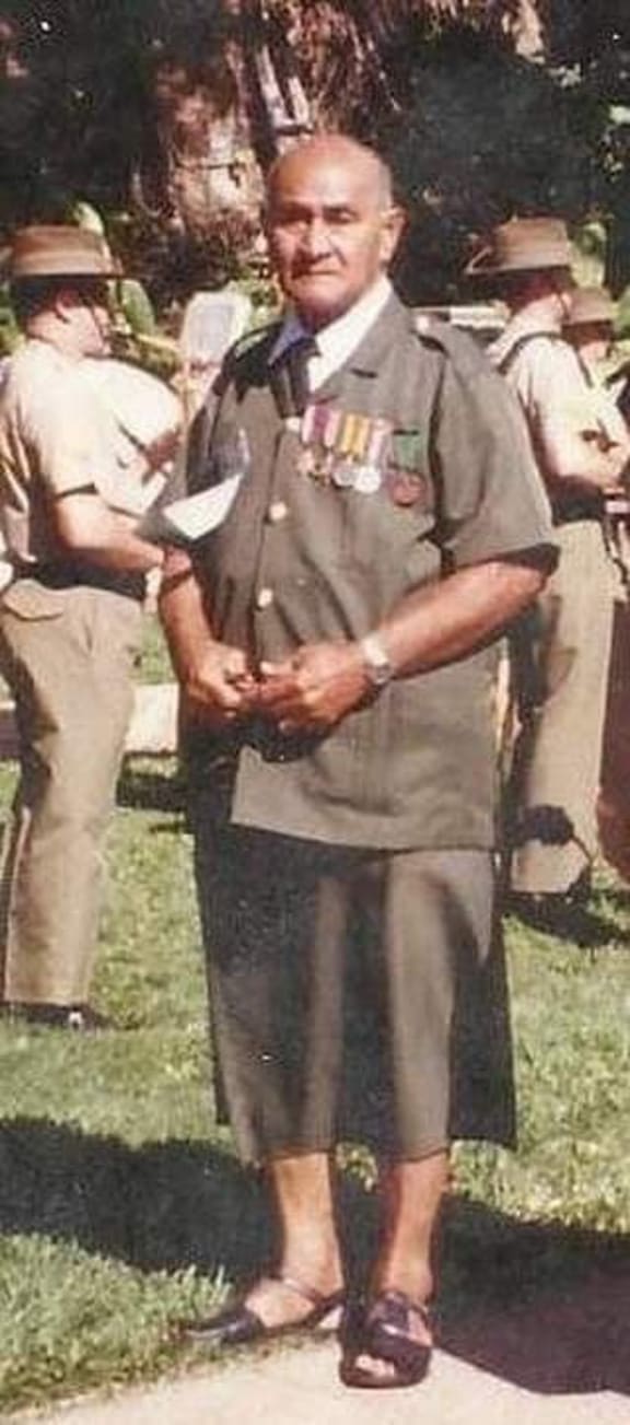 Late Siope Tafa in his army uniform and wearing his medals ahead of a dawn service in Pangai