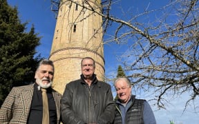 Members of the Save the Cambridge Water Tower group Peter Fulton (left), Mike Kilgour and Dave Linthwaite.