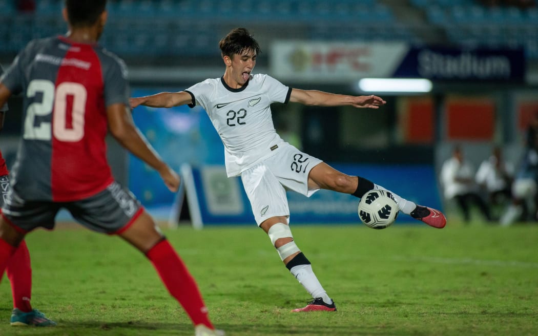 New Zealand's Niko Bruce in action against New Caledonia in the OFC U17 Championship final in Suva.