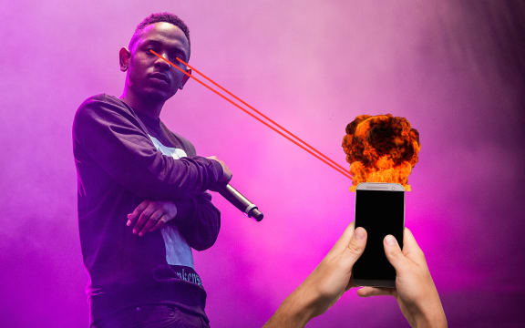Kendrick Lamar lazering an annoying person's cellphone with his eyes.
