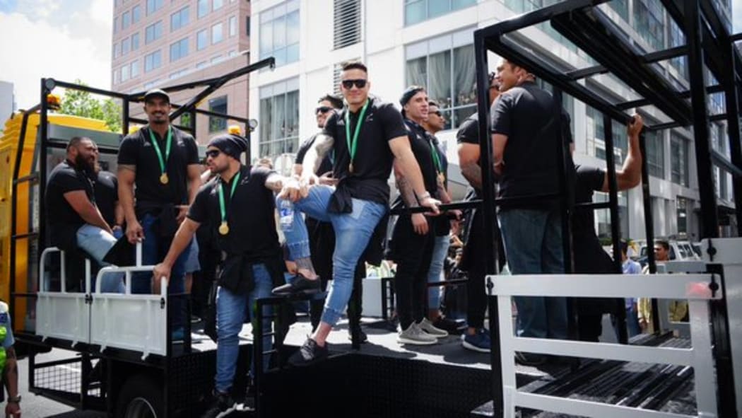 All Blacks at the Auckland World Cup victory celebrations