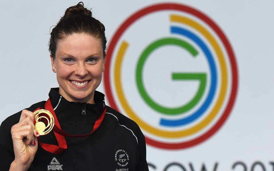 Lauren Boyle after being presented with her Commonwealth Games gold medal in the 400m freestyle.