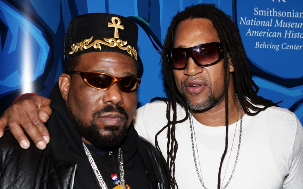 Hip hop pioneers Afrika Bambaataa (L) and DJ Kool Herc.