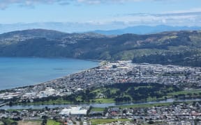 Petone and Wellington Harbour, with the Hutt River.