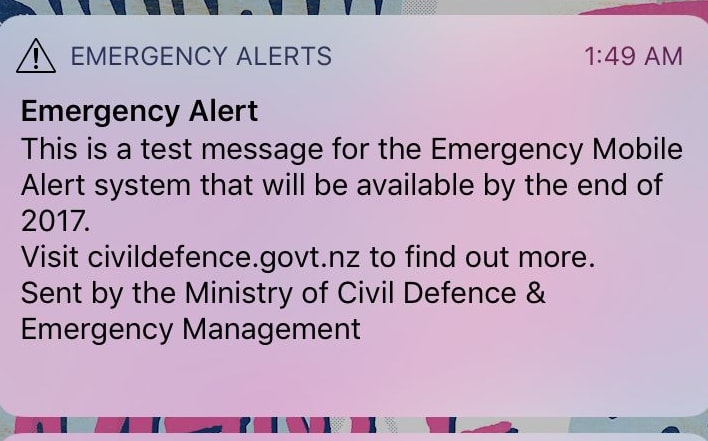 CDEM test mobile alert message.