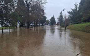 Flooding at the One Mile/Fernhill Roundabout in Queenstown on 17 September 2025.