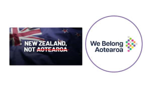 Left: Image leading to a petition on the Hobson’s Pledge website. Right: Logo of Hobson’s Pledge’s 'We Belong Aotearoa' Facebook page.