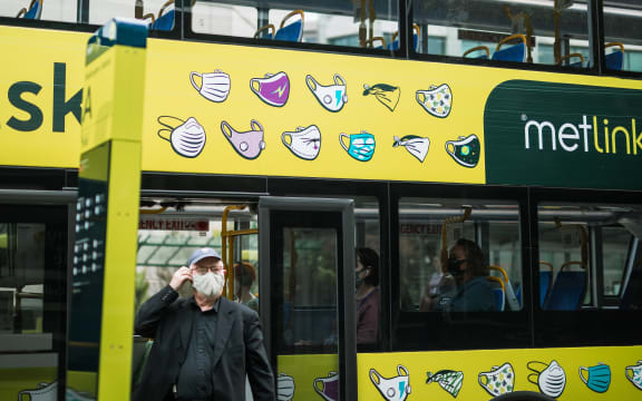 A bus passenger wears a mask during level 2 in Wellington, 15 February 20201.