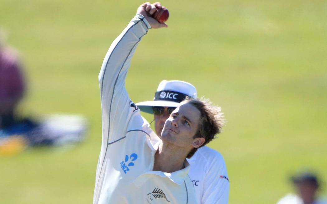 Kane Williamson bowling on Day 2 of the 3rd cricket test match of the ANZ Test Series. New Zealand Black Caps v West Indies at Seddon Park in Hamilton. Friday 20 December 2013.