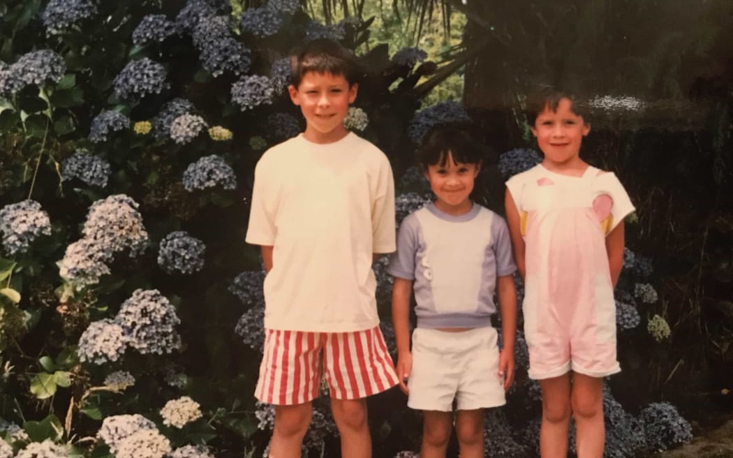 New Zealand comedian Kura Forrester (middle) with her brother Kyle and sister Brooke in Tokomaru Bay around 1990.