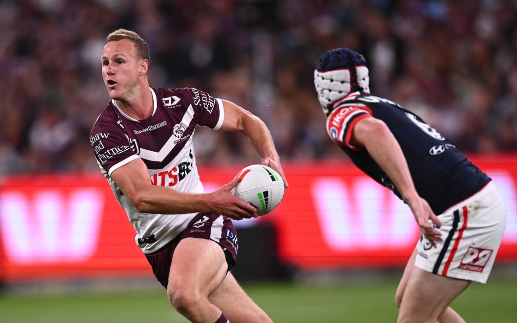 Daly Cherry-Evans of the Sea Eagles runs the ball during the NRL Semi Final match against the Sydney Roosters.