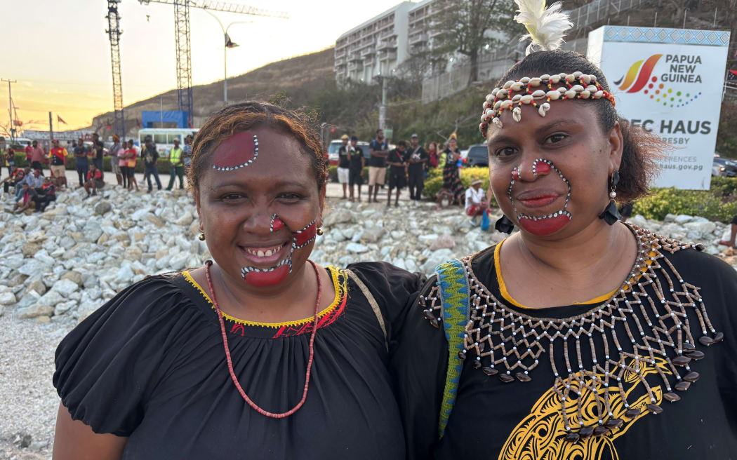 Natalie Sirigoi and Fatima Warbua celebrating Papua New Guinea's 50th independence anniversary. Port Moresby,  September, 2025.