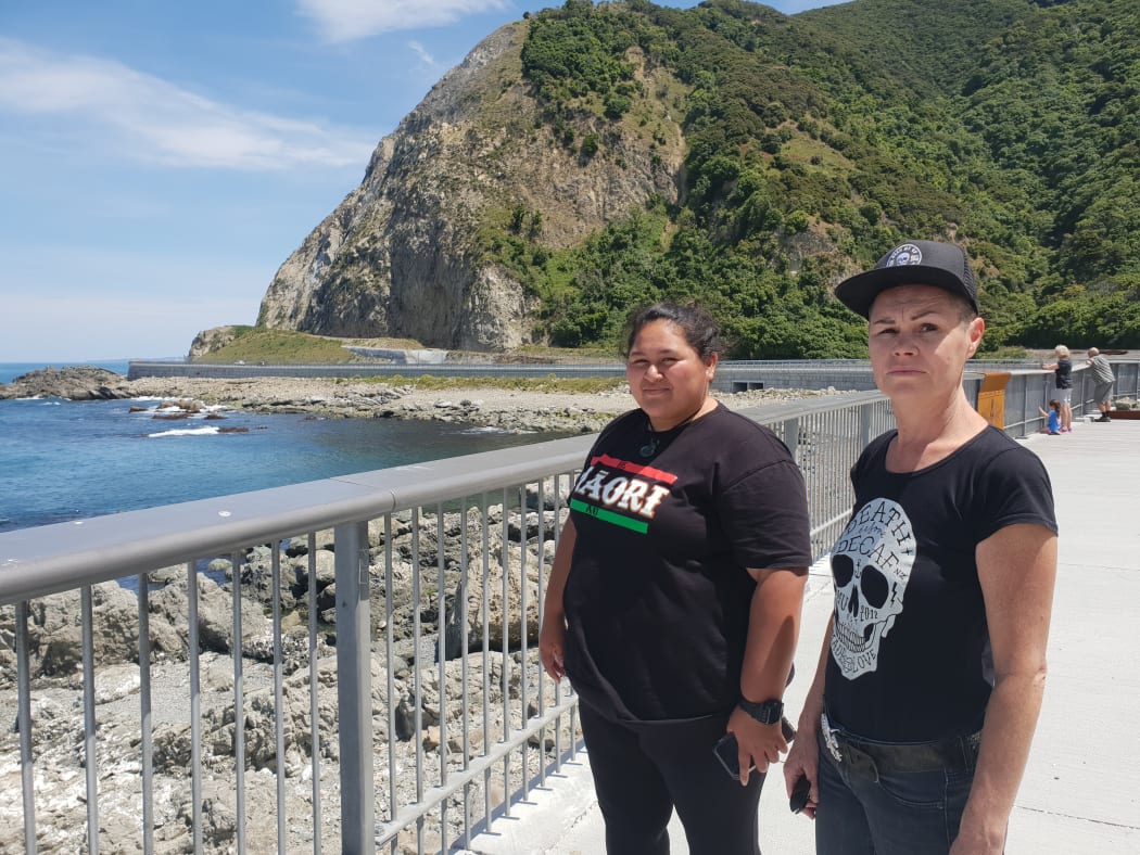Protect Our Unique Coastline members Miriama Teahipuhia Allen (L) and Sharon Raynor standing at Óhau point, one of the stopping areas they oppose.
