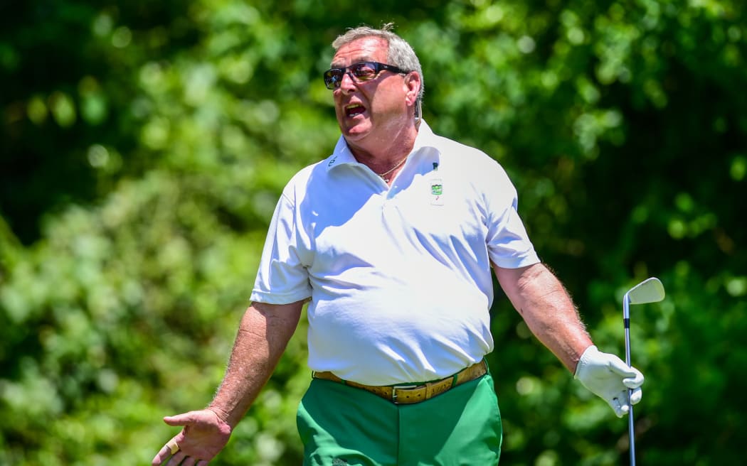 Fuzzy Zoeller reacts to his tee shot at the 2016 Champions Tour Insperity Invitational.