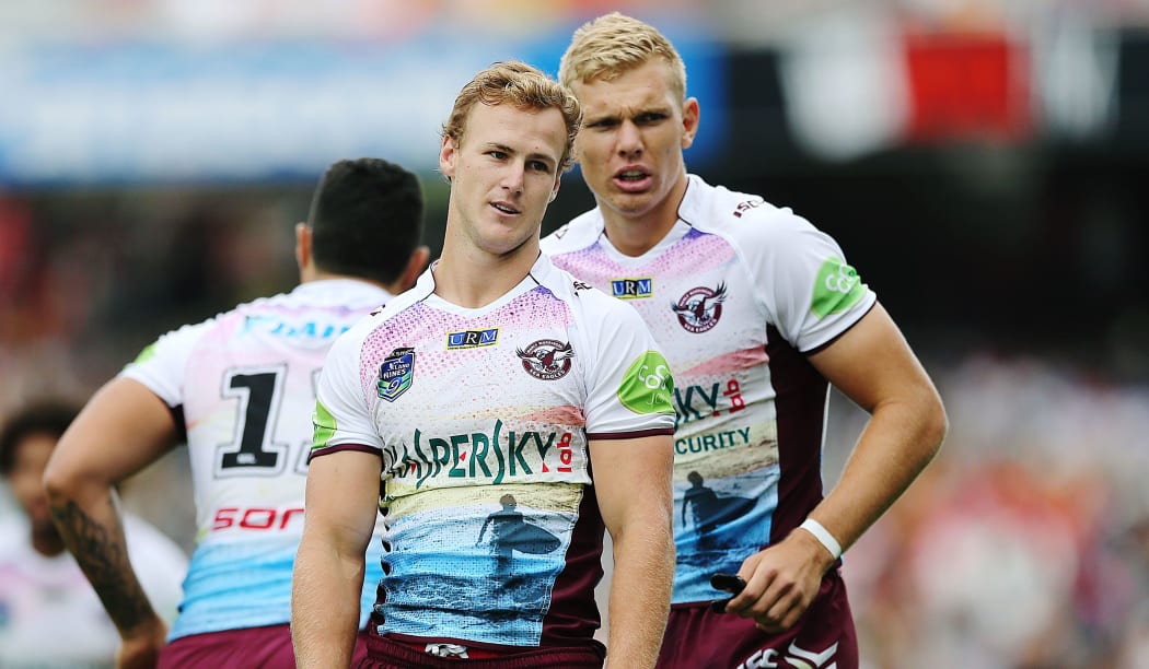 Manly five-eighth Daly Cherry-Evans reacts to a call.