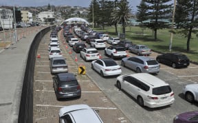 A queue for Covid-19 testing at Bondi Beach, Sydney, as Covid-19 cases keep on the rising across the state.