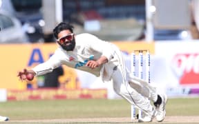 Ajaz Patel fielding during the test series against Sri Lanka, 2024.
