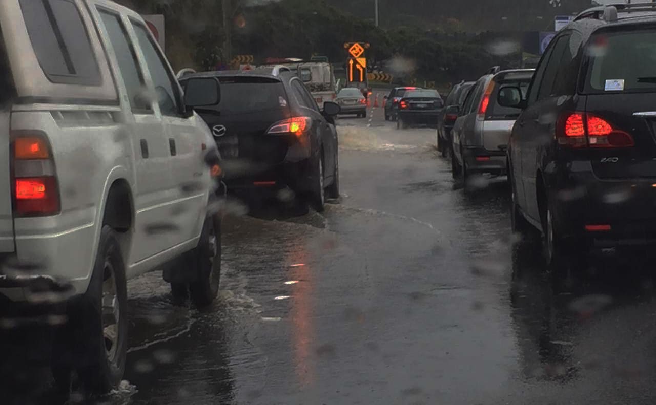 Gridlock in Wellington as a result of the rain.
