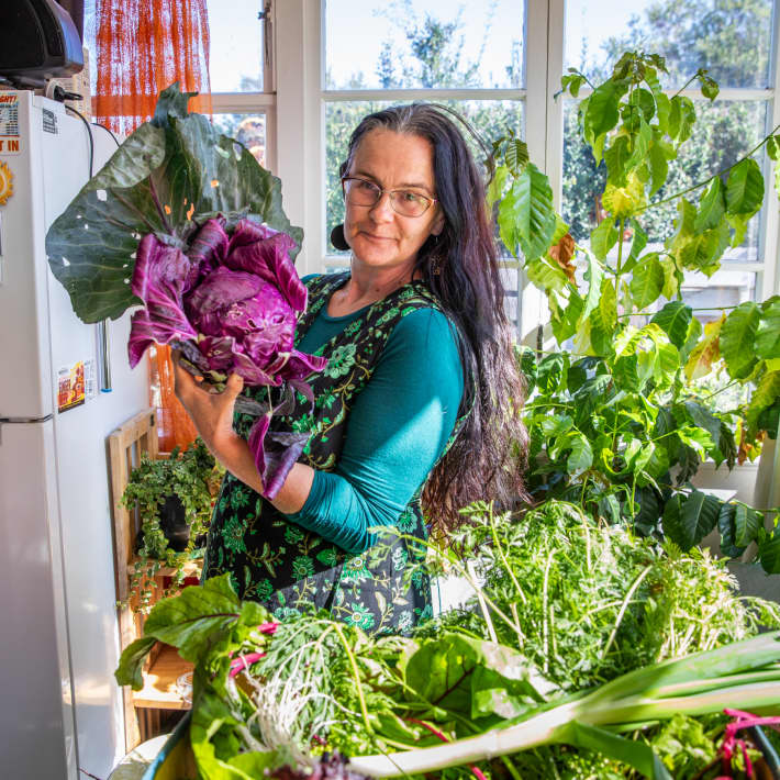Seasoned veggie thrifter Joanie Wilson.