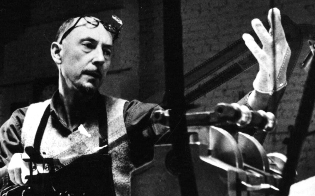 Len Lye in his studio in 1958.