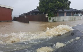 Flooding on Udy Street in Petone.