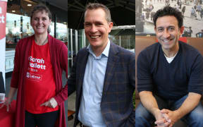 Collage of Ilam candidates for Labour, National and TOP - Sarah Pallett, Hamish Campbell, Raf Manji