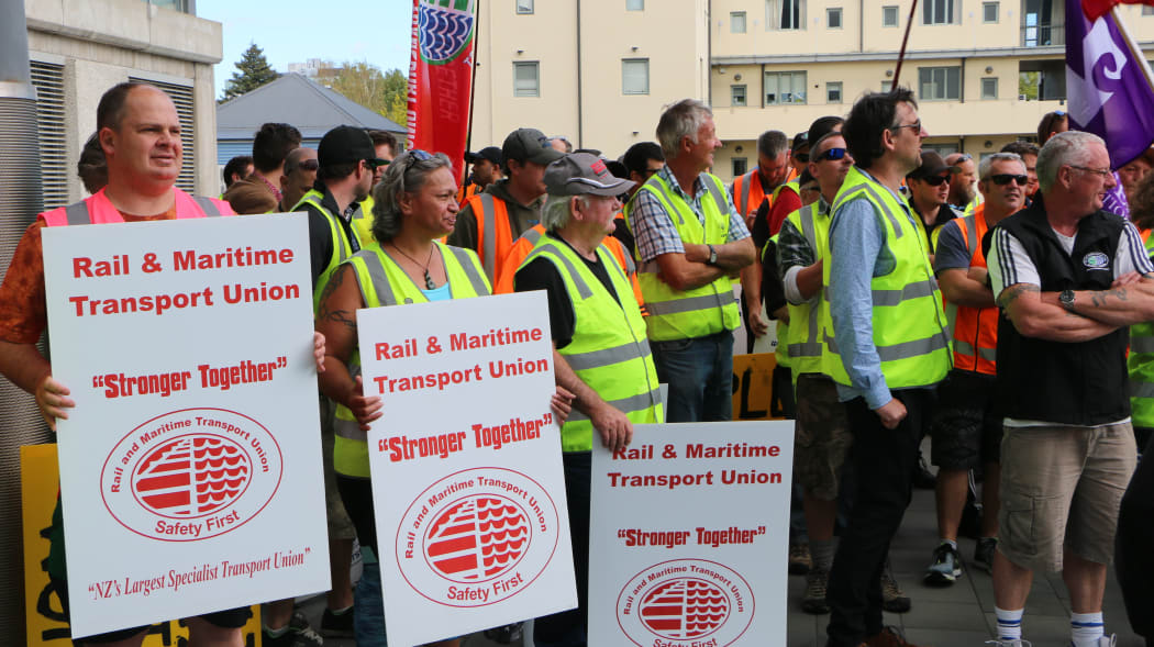 Port Lyttelton workers protest over pay and safety today.