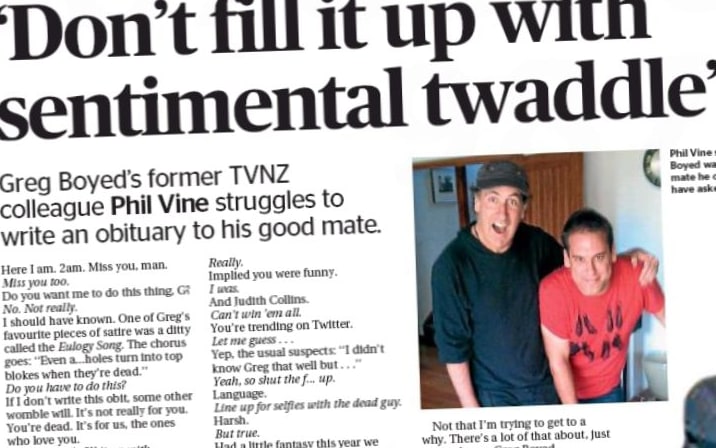 An unorthodox obit for Greg Boyd in the Sunday Star Times from his friend Phil Vine.