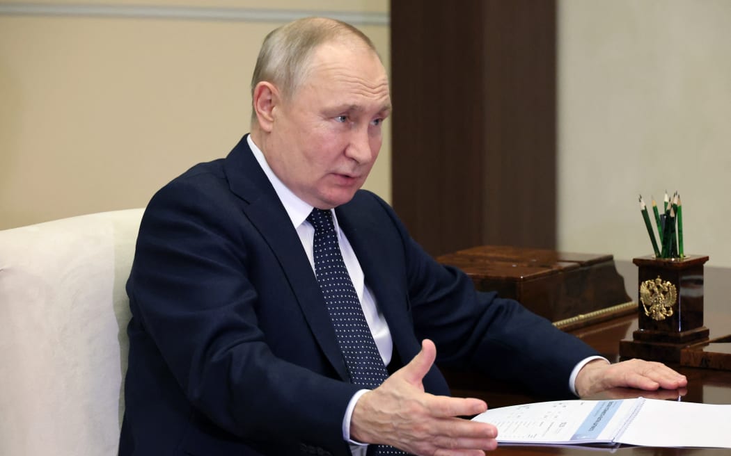 Russian President Vladimir Putin meets with Governor of Nizhny Novgorod Region at the Novo-Ogaryovo state residence, outside Moscow, on May 3, 2023.