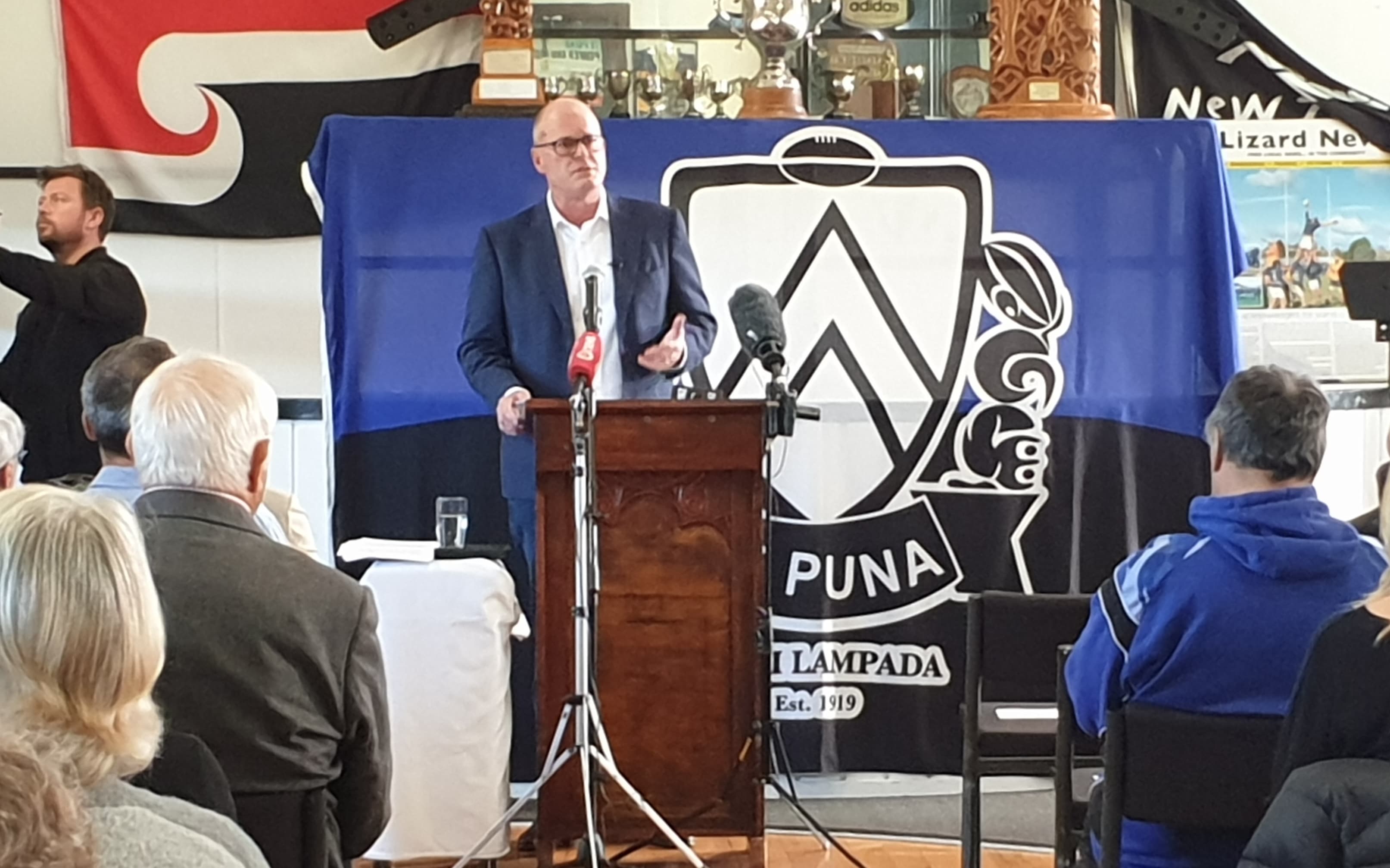 National Party leader Todd Muller speaking at Te Puna rugby club rooms on 14 June, 2020.