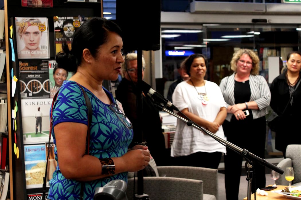 Evotia Tamua of Little Island Press, speaking at the launch of So Many Islands.