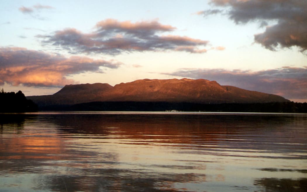 Sunset over Lake Tarawera. Photograph taken from Tarawera Landing Cafe, Rotorua