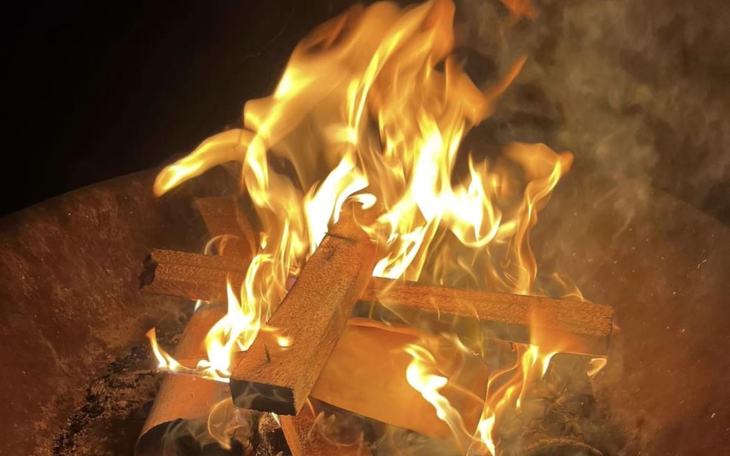 A burning fire.