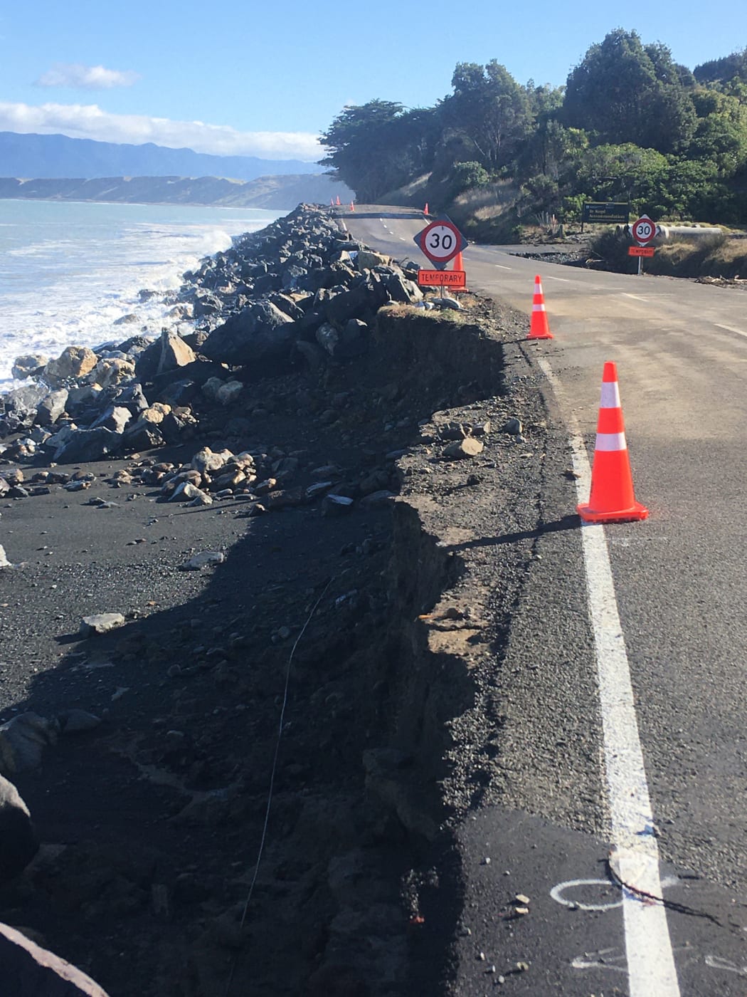 Storm damage at Cape Palliser Rd, on the south Wairarapa coast.