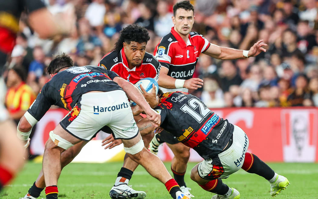 Crusaders' Leicester Fainga'anuku in action against the Chiefs.