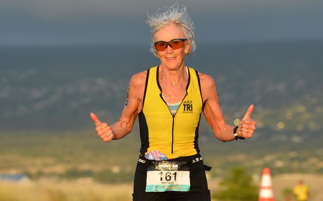 Michele Allison completeing the last Kona Iron Man in Hawai'i