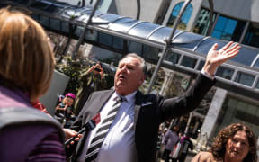 Shane Jones confronts climate protesters in Wellington, 30 September 2024.