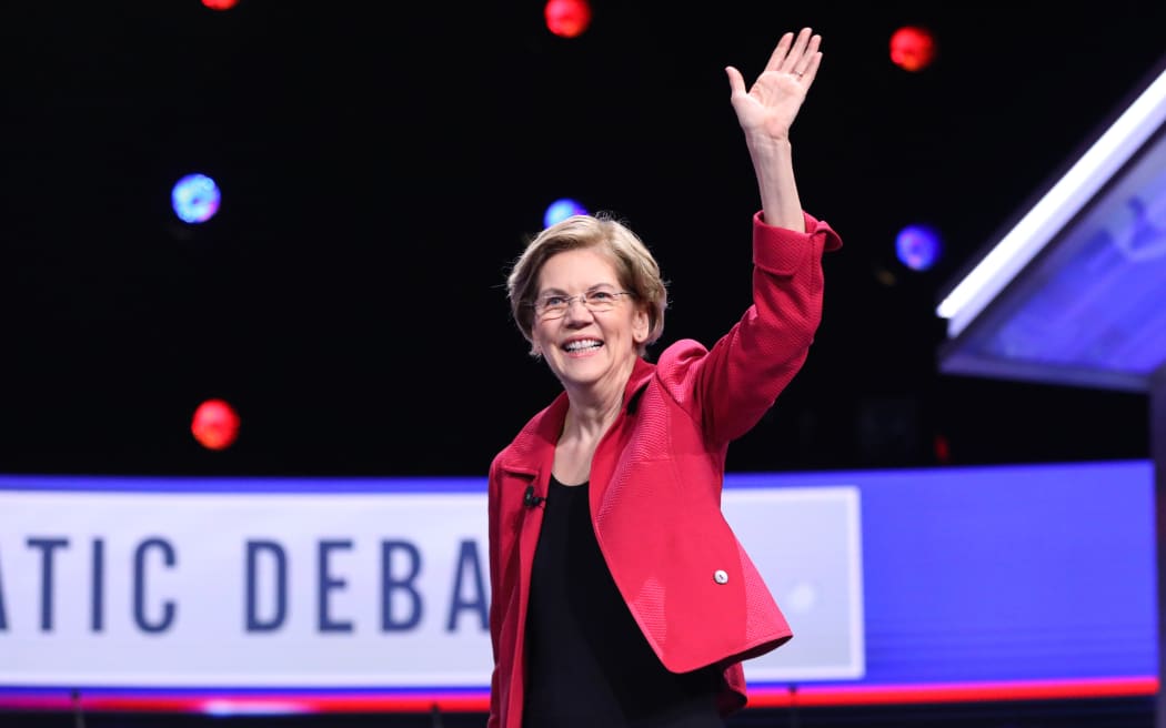 Senator Elizabeth Warren arrives at a Democratic primary debate 26 February 2020