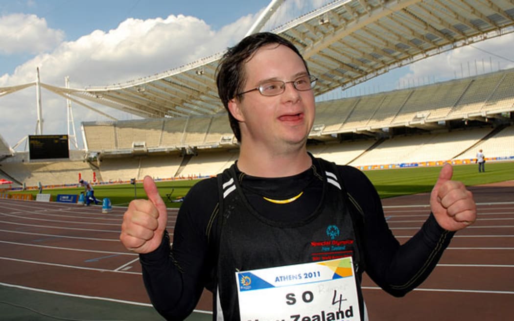 Andrew Oswin after winning gold in shot put at the 2011 Special Olympics World Summer Games